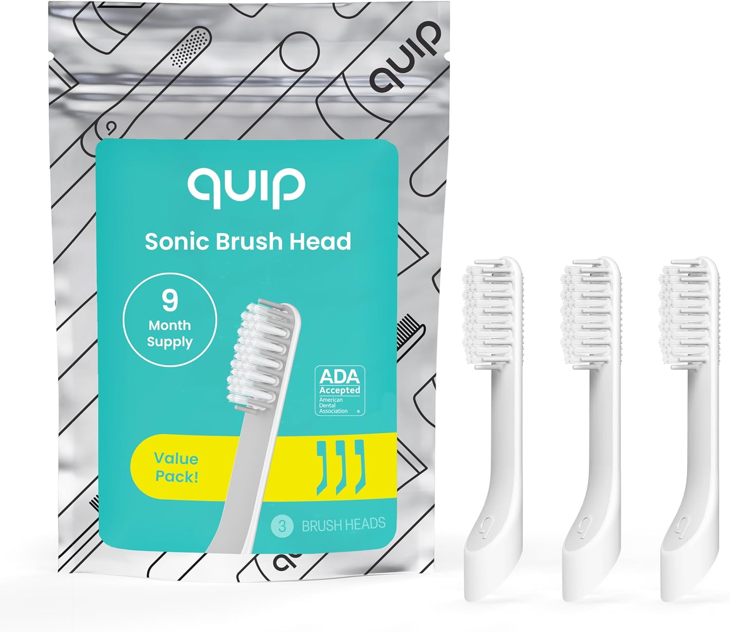 quip Sonic Toothbrush Replacement Heads - 3 Pack for Adults