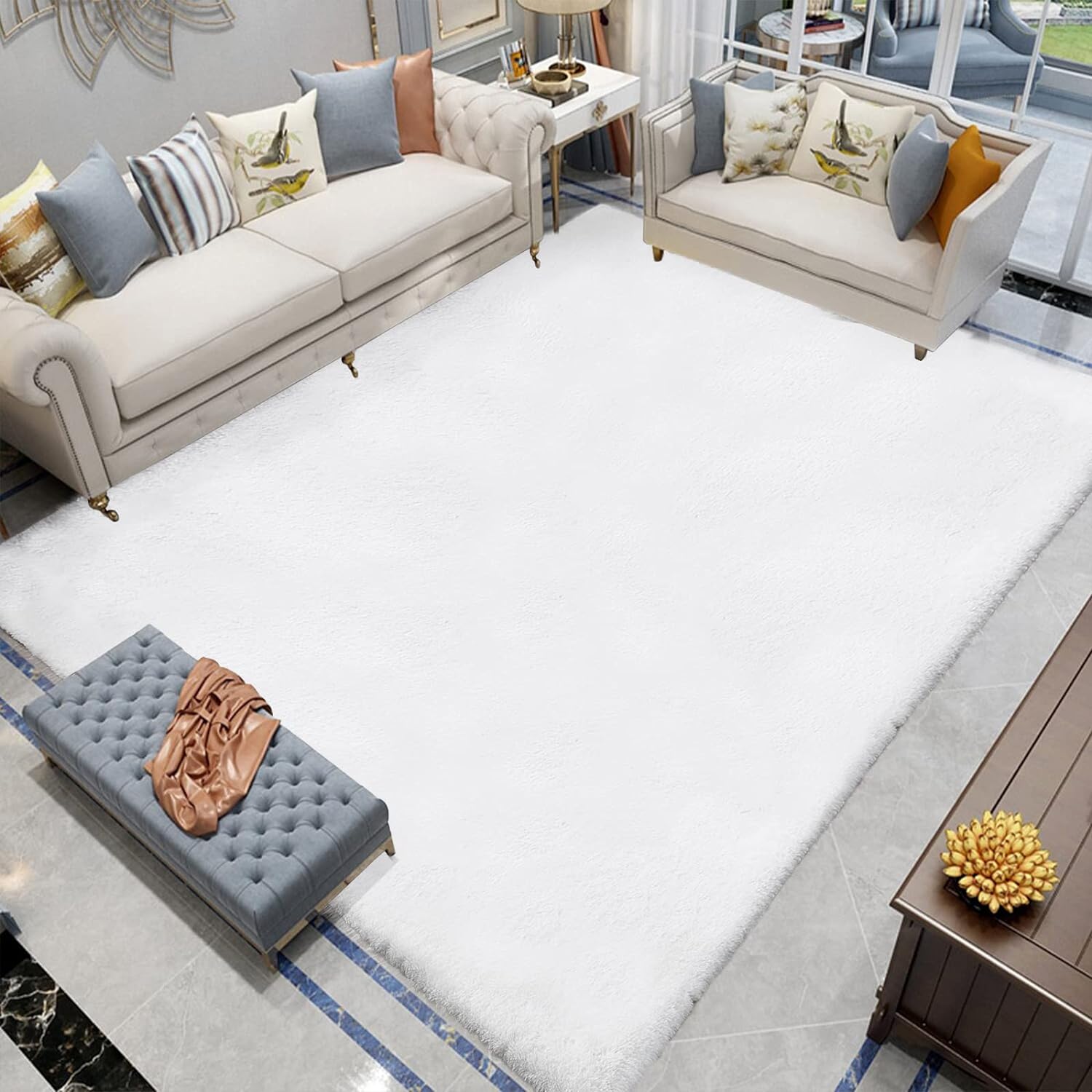 Latepis White Fluffy Rug - Luxurious Faux Fur Area Rug 6x9