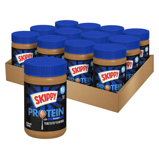 SKIPPY Chunky Peanut Butter with Plant Protein, 16oz Jar Pack
