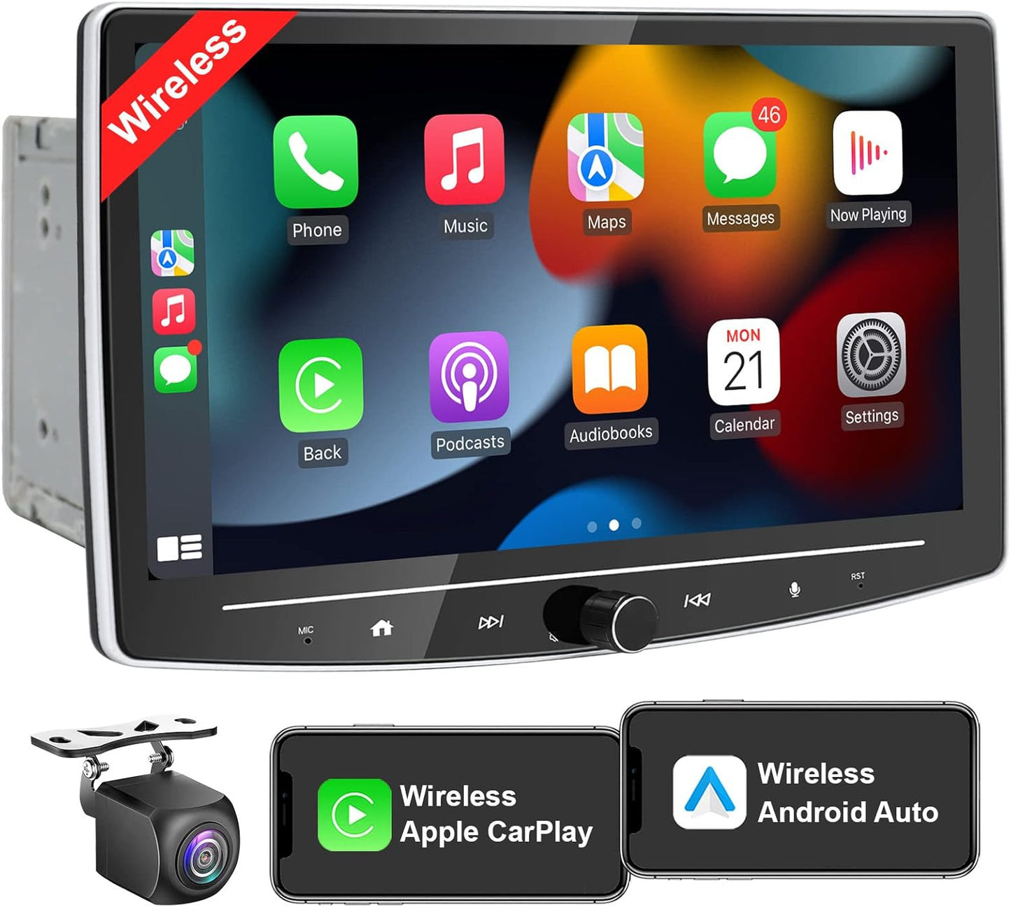 10 in Double Din Car Stereo with Wireless CarPlay & Android Auto