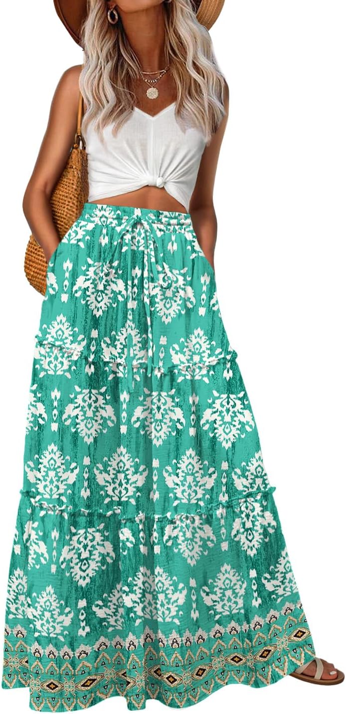 Lepunuo Womens Casual Boho High Waisted Flowy Maxi Skirts