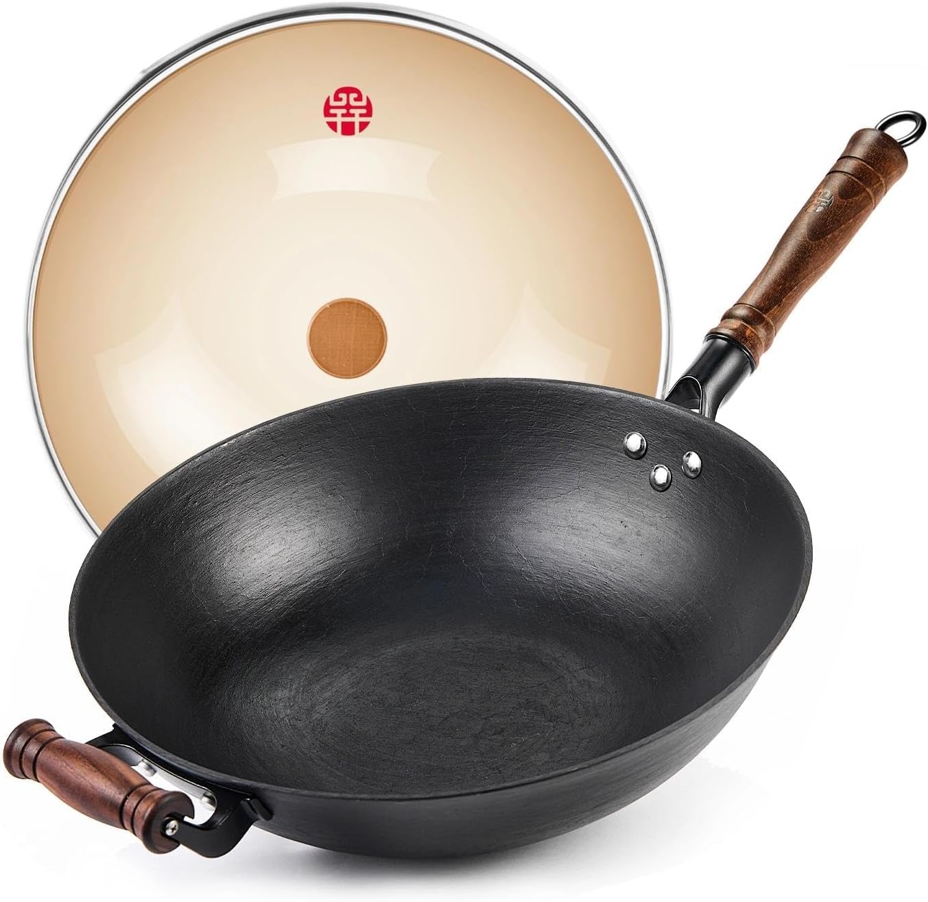 Wangyuanji Cast Iron Wok - 12.59 inch Flat Bottom Cooking Pot