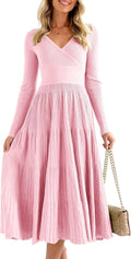 Womens Long Sleeve Knit Midi Sweater Dress - Flattering Wrap Fit