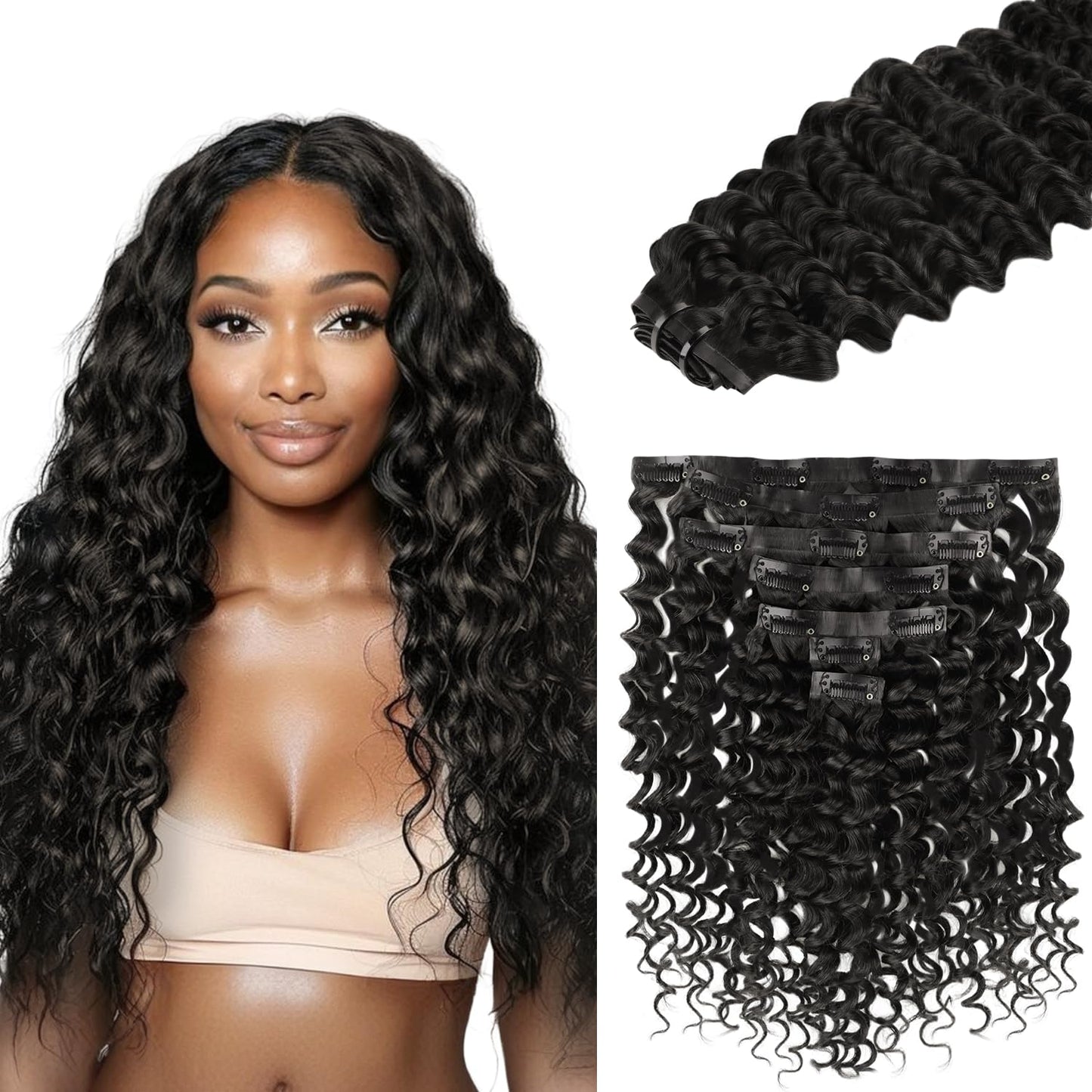 Lashey Clip in Hair Extensions 18 Inch Natural Black Deep Wave
