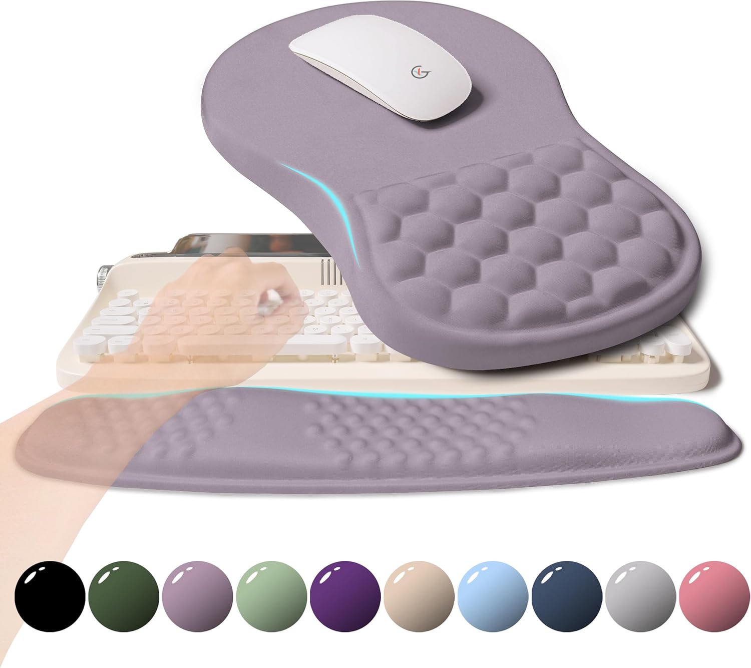 Wave Rise Ergonomic Wrist Rest Set, Pain Relief, Purple