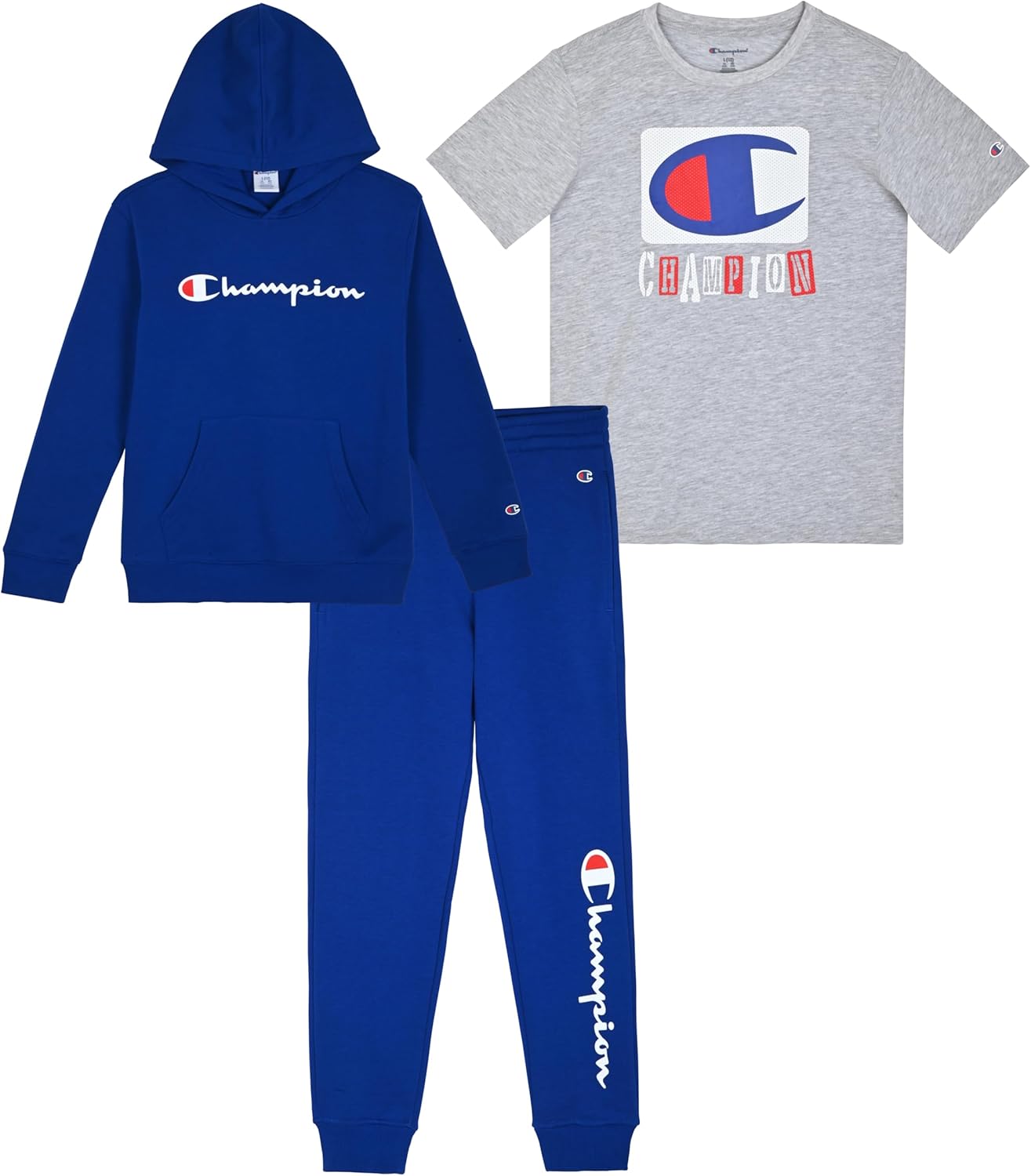Champion Boys Sweatsuit Set - 3 Piece Hoodie Jogger Tee Outfit