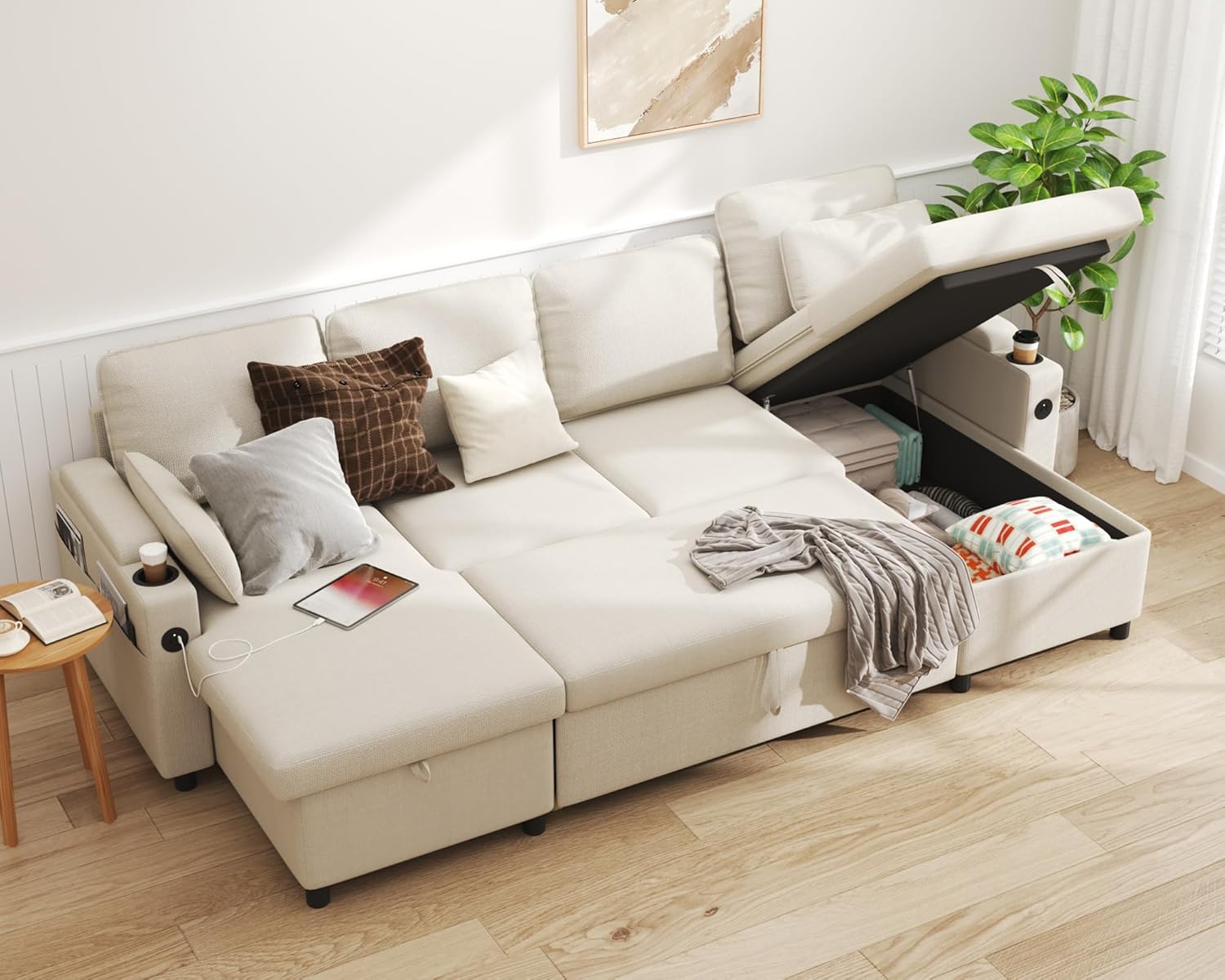 DURASPACE Sofa Bed Pull Out Couch with Storage and USB Ports