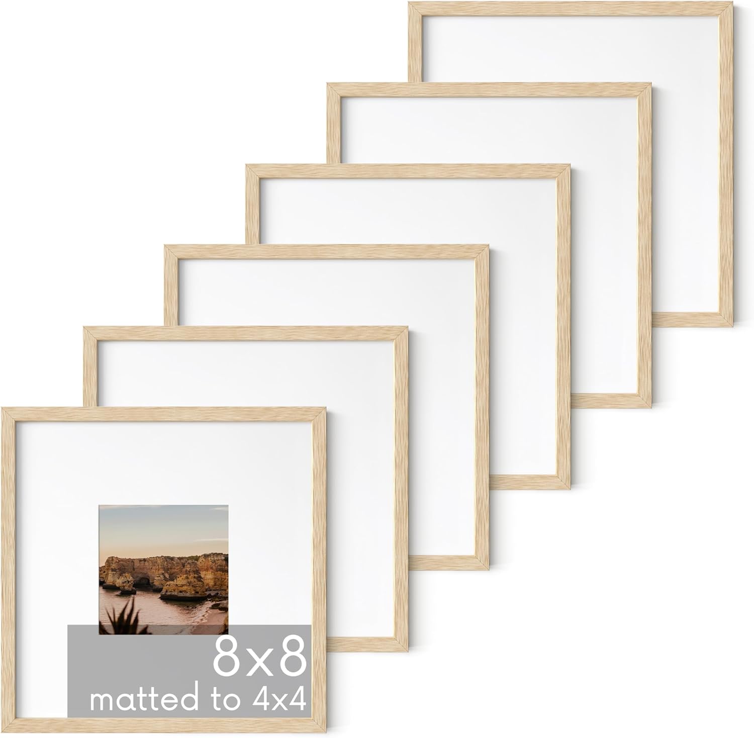 Solid Oak Wood 8x8 Picture Frames Set of 6 for Stylish Displays