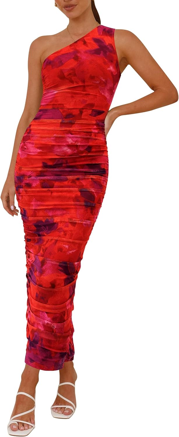 One Shoulder Bodycon Dress for Women - Floral Summer Style