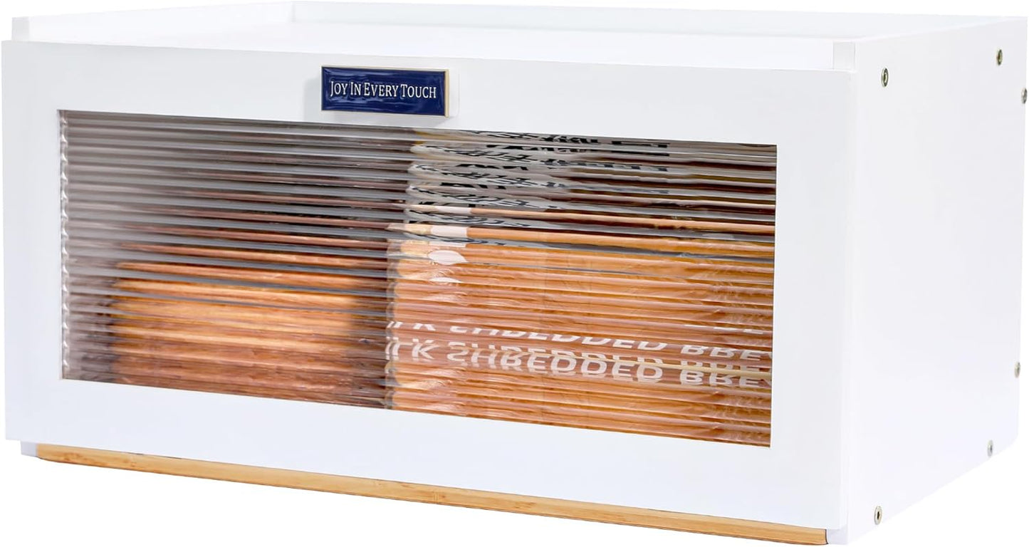 White Bamboo Bread Box for Kitchen Countertop - Ideal Storage