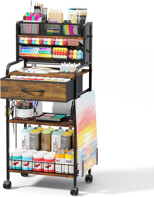 3 Tier Rolling Art Cart with Storage Drawer for Craft Organization