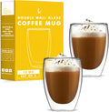 Double Walled Glass Coffee Mugs Set of 2 for Hot or Cold Drinks