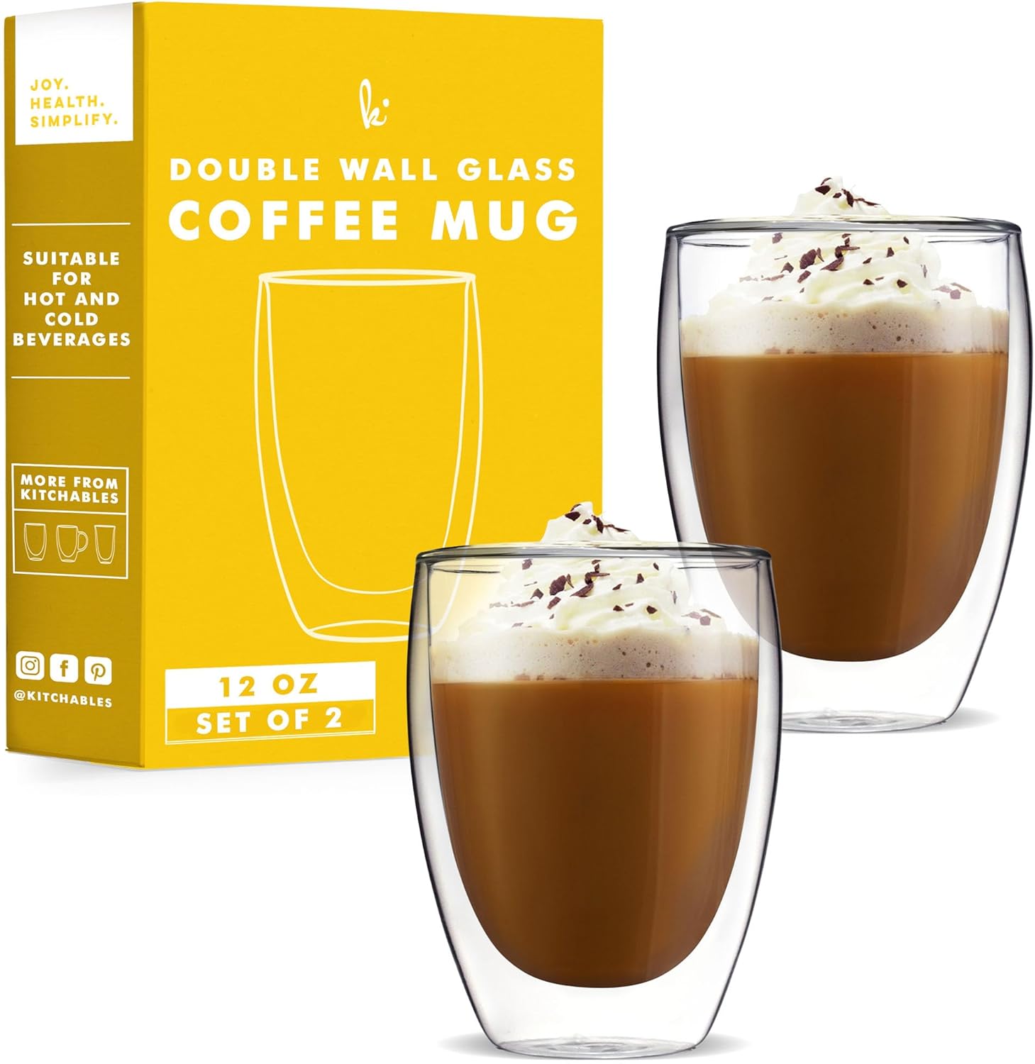 Double Walled Glass Coffee Mugs Set of 2 for Hot or Cold Drinks