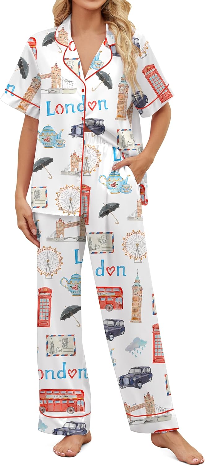 Satin Pajamas for Women Set - Comfortable Button Down Sleepwear