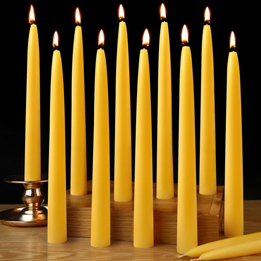 10 Smokeless Beeswax Taper Candles - 10H Long Burn Time