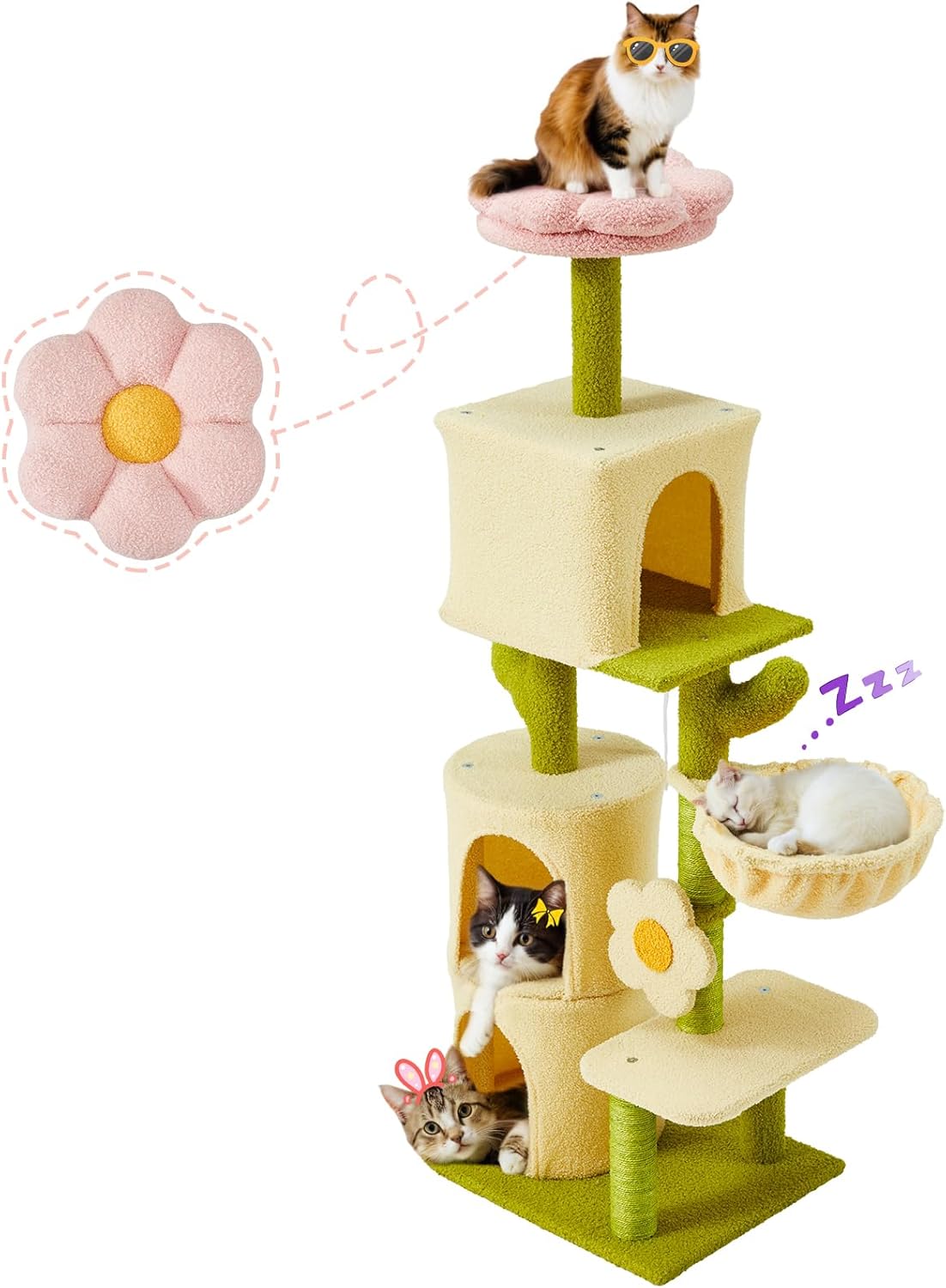 Erinnyees Flower Cat Tree - 55.1in Multi-Level Kitty Tower