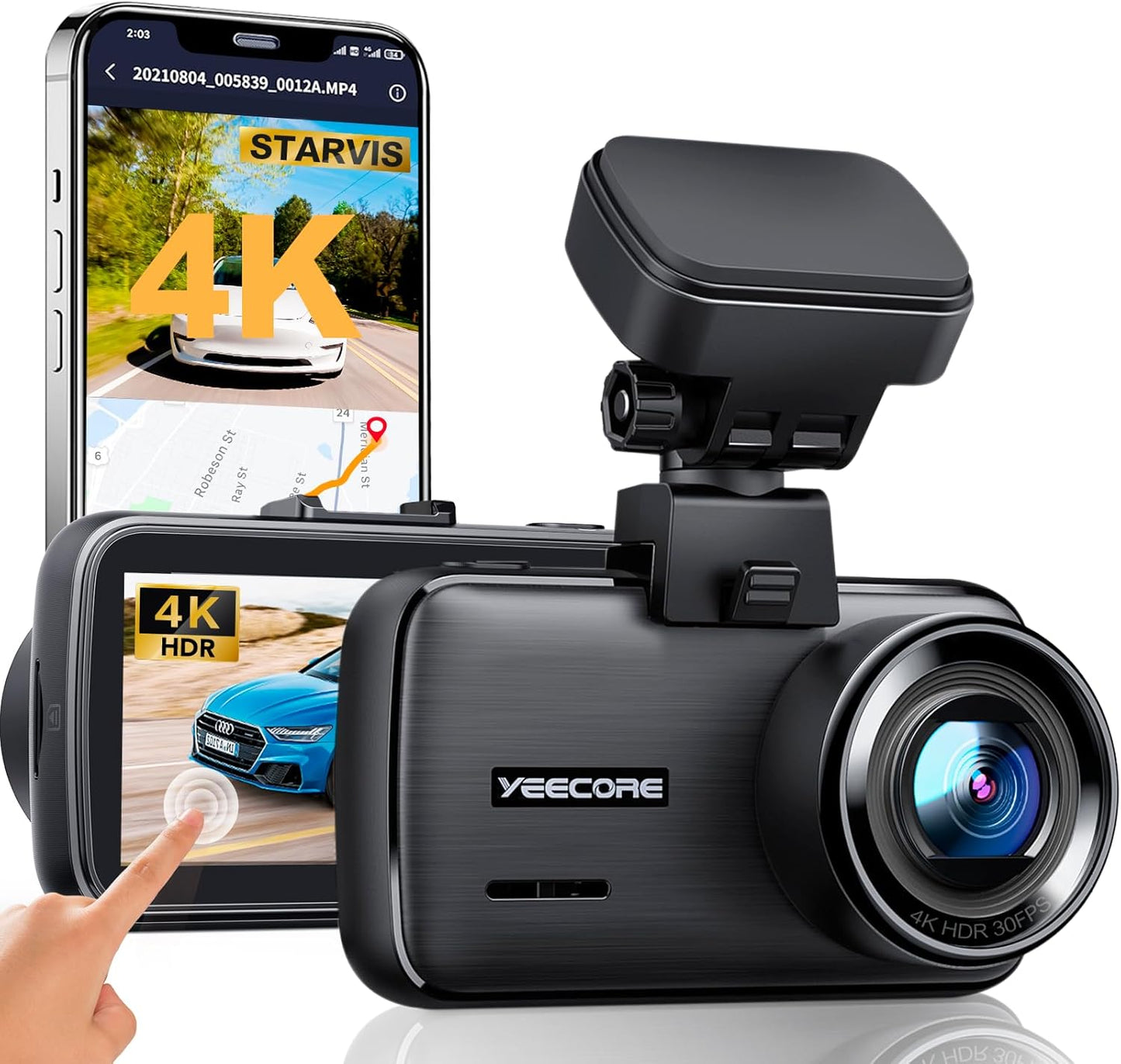 4K Dash Cam with WiFi GPS and Touch Screen for Cars