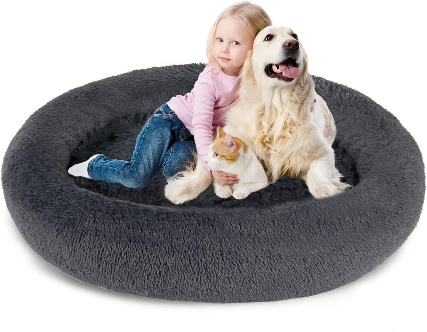 SAVFOX Plush Calming Dog & Cat Beds - Cozy Donut Shaped Cuddler