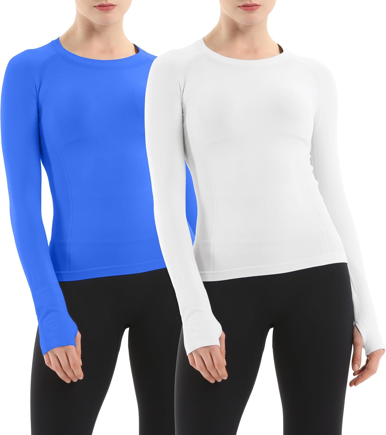 MathCat Seamless Workout Shirts for Women Long Sleeve 2 Pack