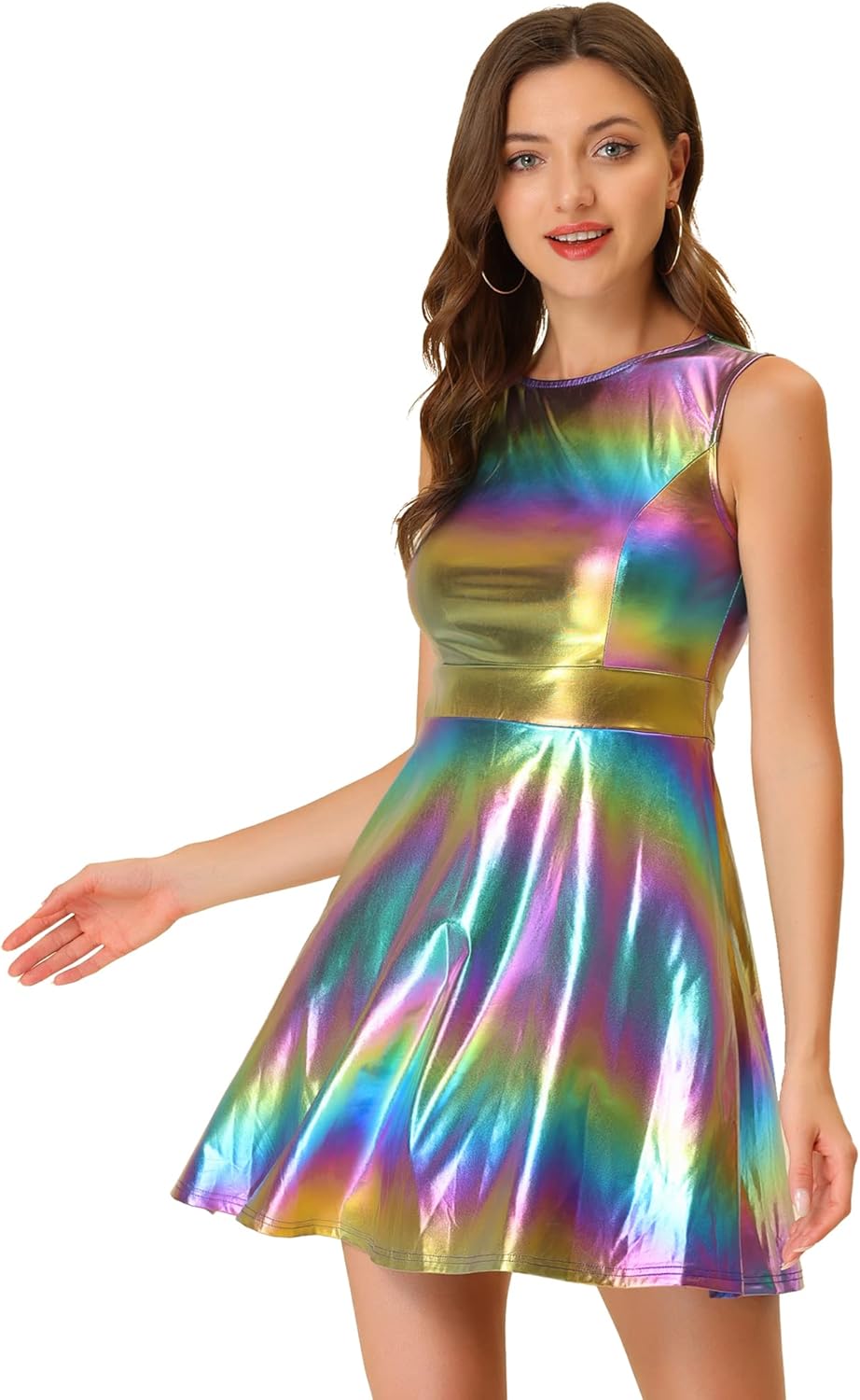 Allegra K Women's Metallic Sleeveless High Waist Party Dress