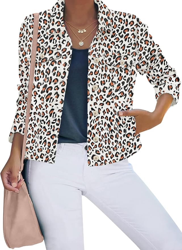 Luvamia Women's Basic Button Down Stretch Fitted Denim Jacket