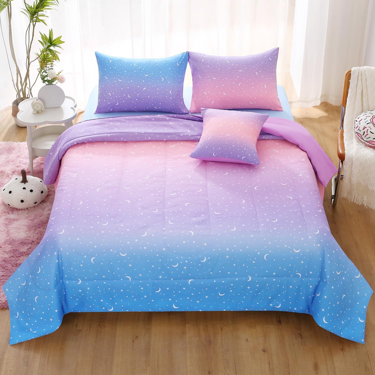 JQinHome Queen Girls Comforter Set - 6 Piece Glitter Bedding