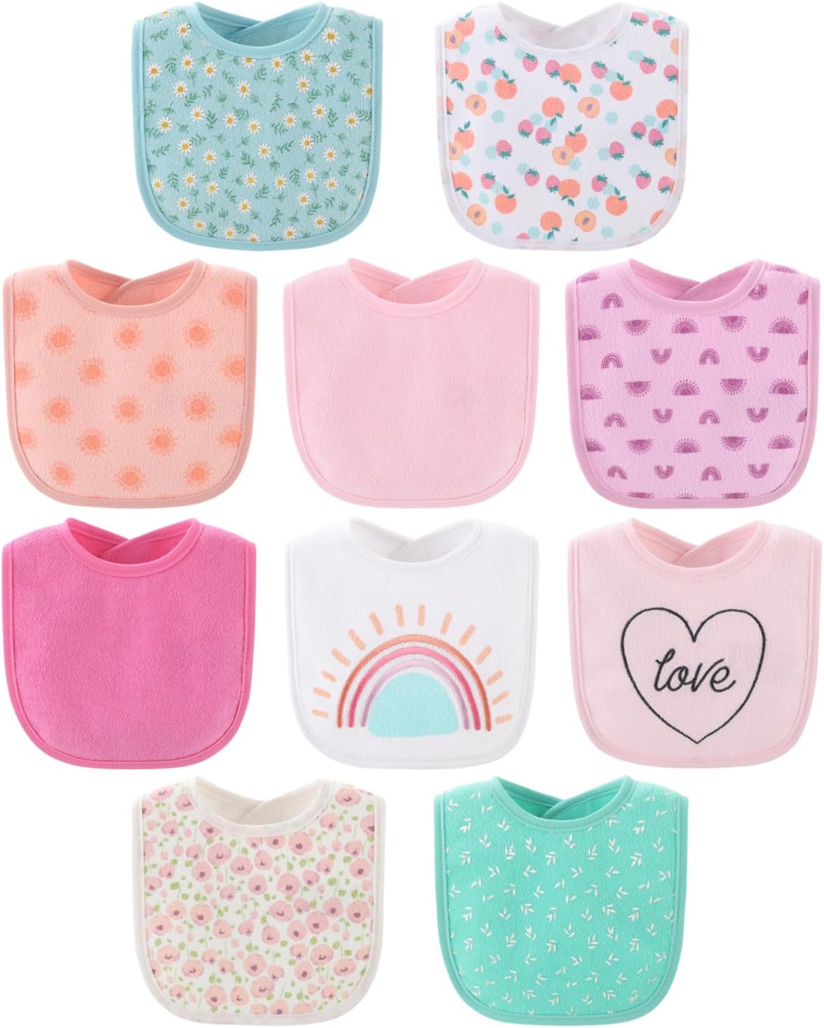 The Peanutshell Baby Girl 10-Piece Terry Bib Set - Soft & Absorbent 100% Cotton Bibs