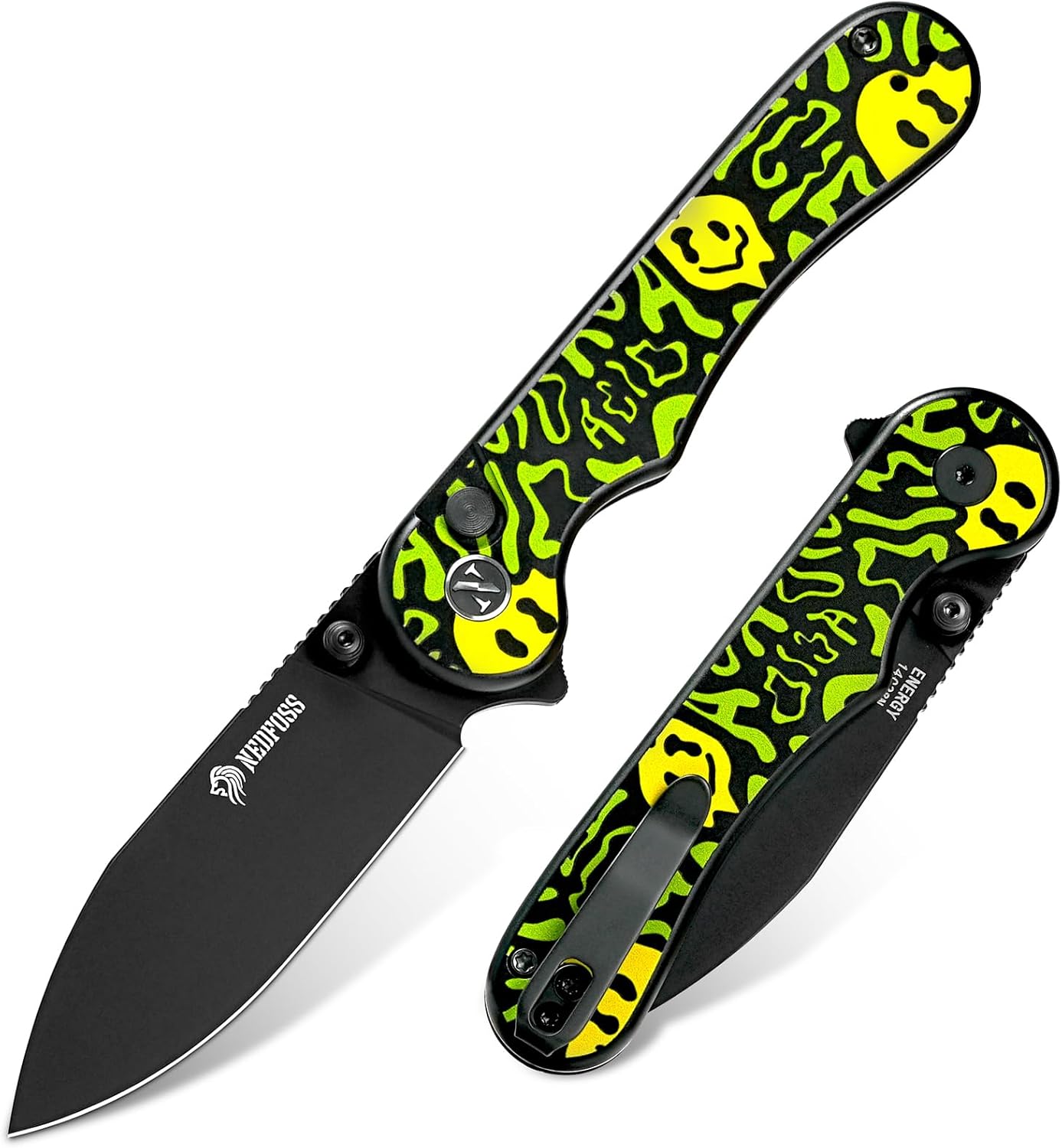 NedFoss ENERGY Green Pocket Knife: Unique Graffiti Design EDC