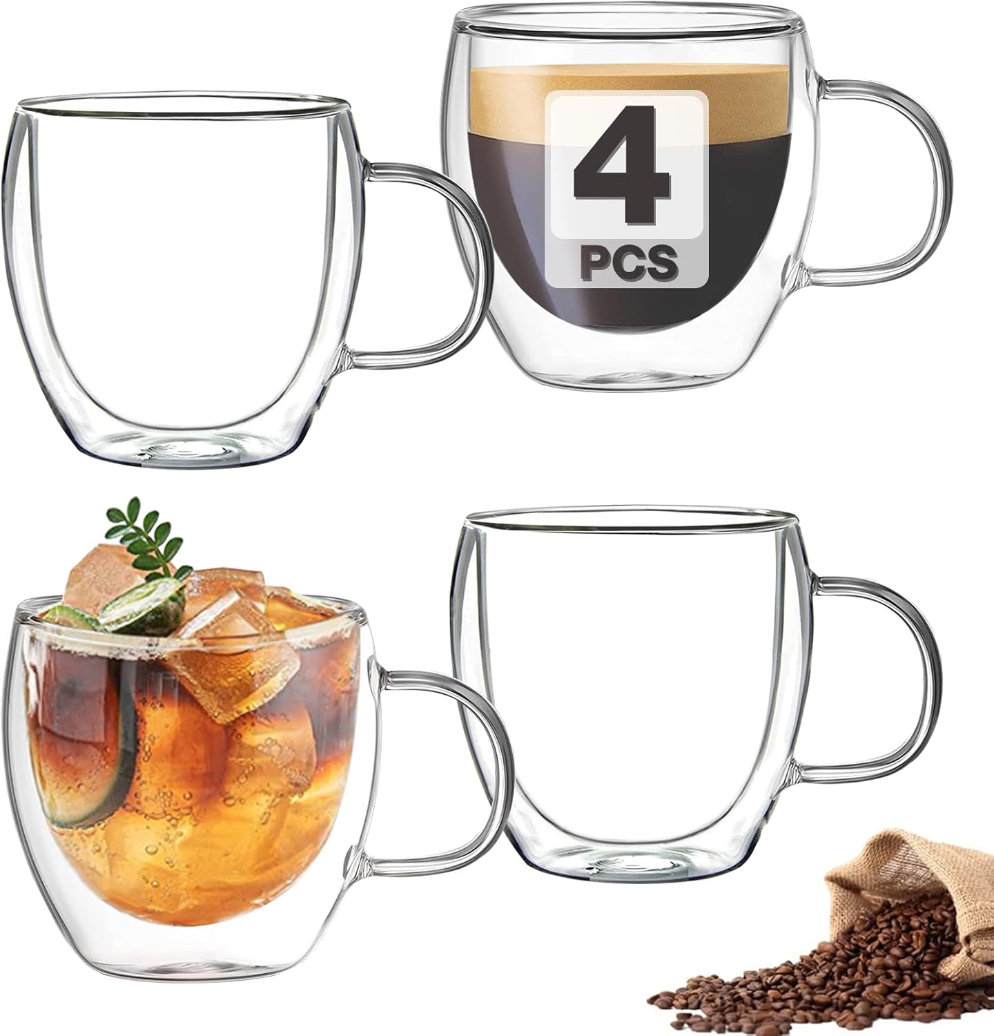 Thicker Double Wall Espresso Cups Set - 4 Pack