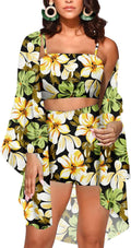 Women 3 Piece Vocation Outfits Summer Suit Floral Kimono Cardigans Ups