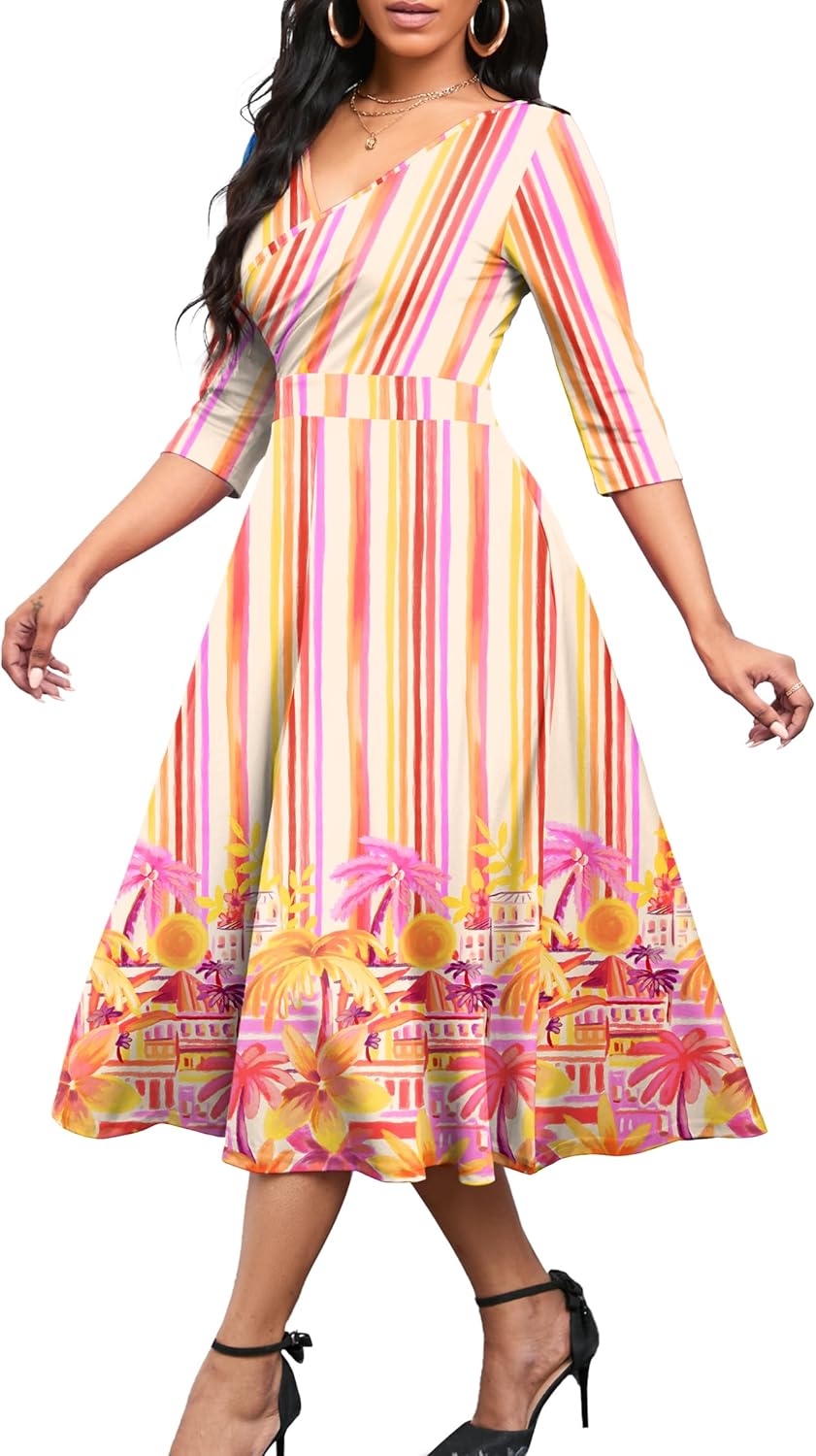 Nmoder Women's Casual Wrap Flared Midi Dress for Any Occasion