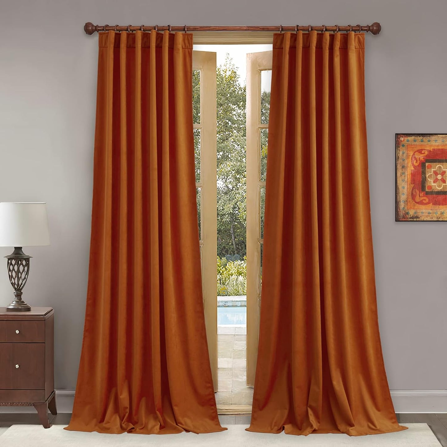 StangH Orange Velvet Curtains 96 inches Long for Bedroom Decor