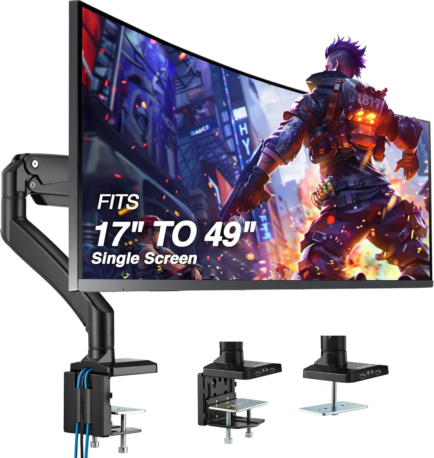 AVLT Single Monitor Arm for 17in to 49in Screens - Premium Design