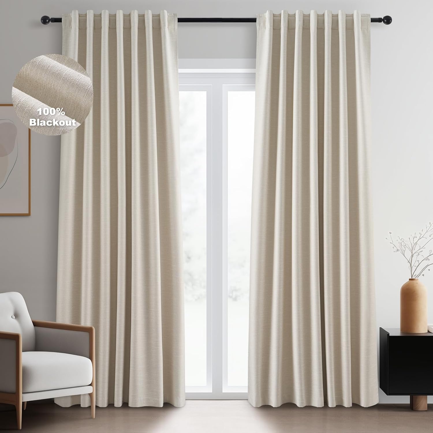 Topfinel 100 Inch Custom Linen Blackout Curtains for Home