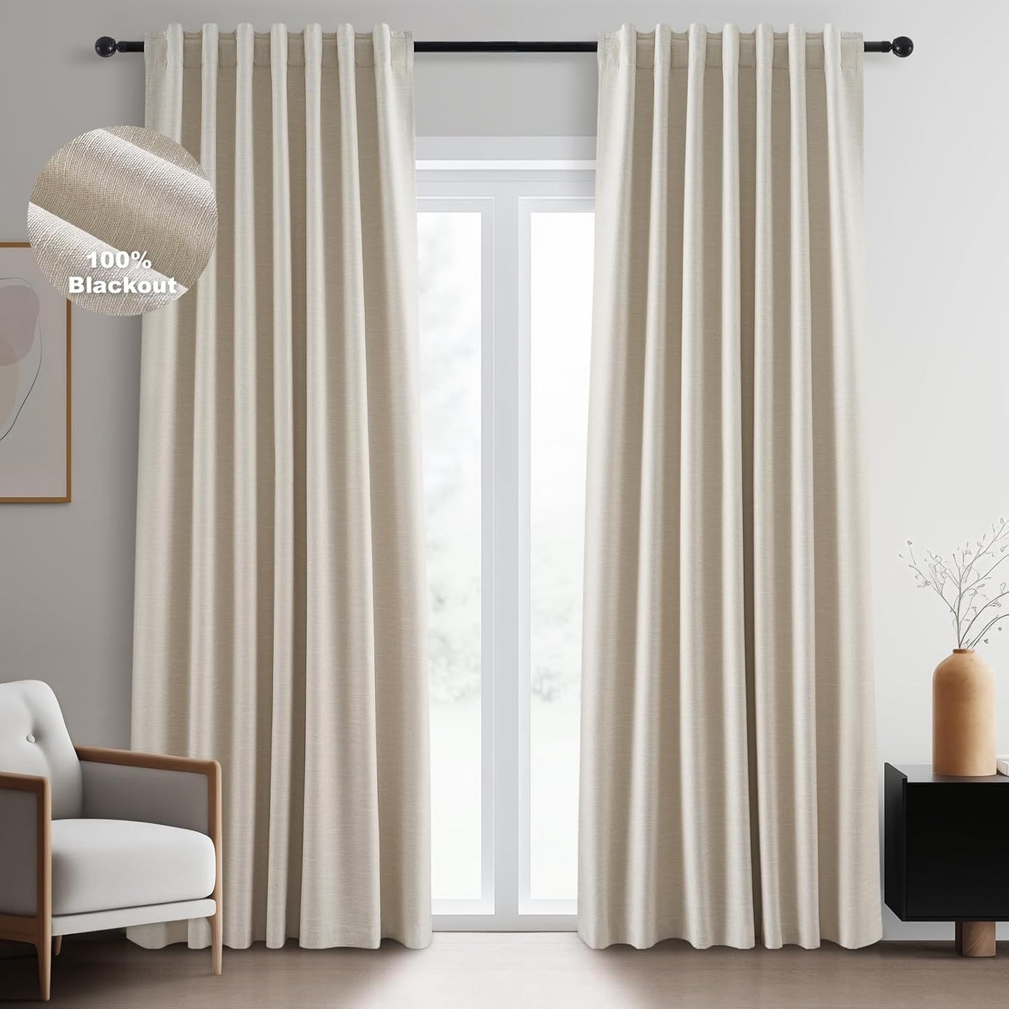 Topfinel 92 Inches Long Cream Blackout Drapery Panels for Home