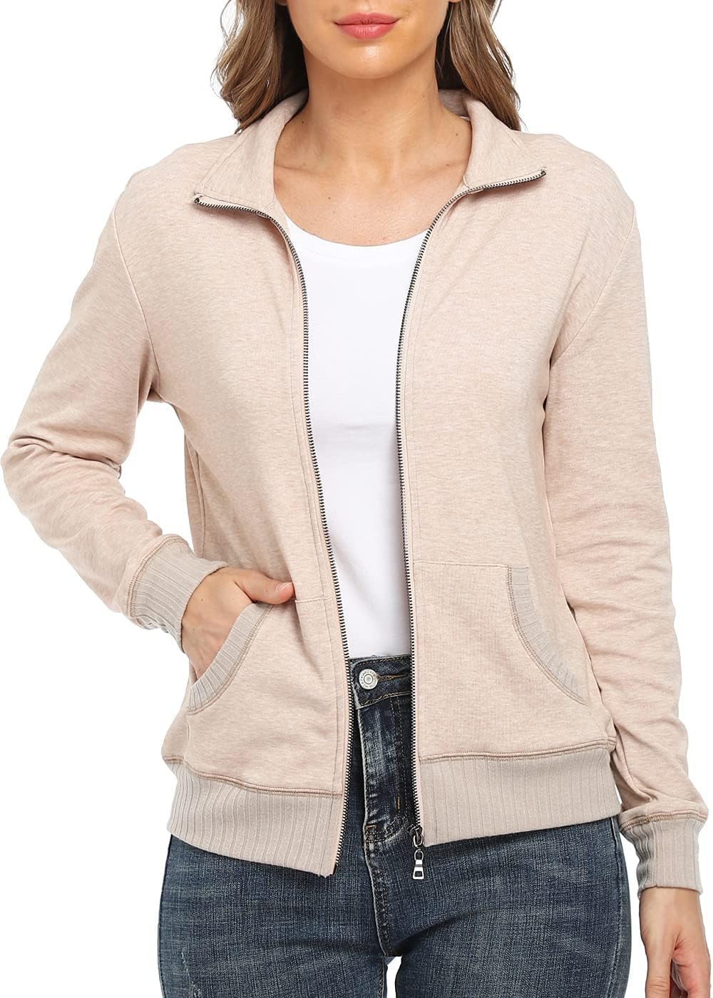 Women's Zip Up Sweatshirt Jacket for Running and Casual Wear