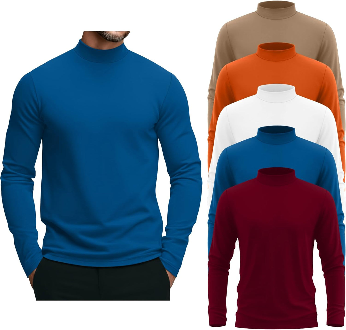 5 Pack Men's Mock Turtleneck Shirts for Casual and Business Wear