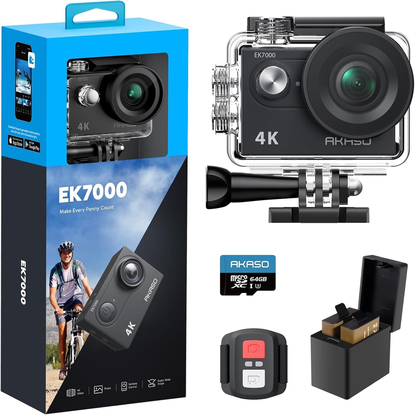 AKASO EK7000 4K Action Camera Bundle