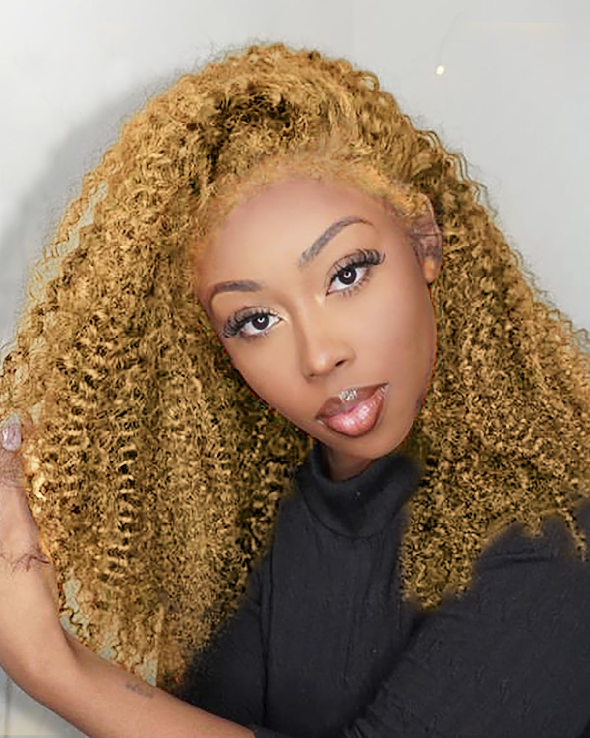 4C Edges HD Lace Front Wig Human Hair Honey Blonde Kinky Curly