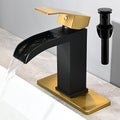 Black and Gold Waterfall Bathroom Faucet - Elegant Single Handle Sink