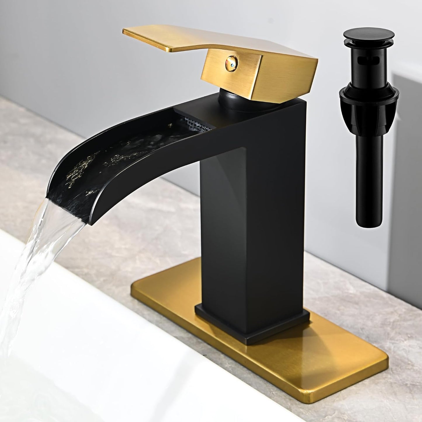 Black and Gold Waterfall Bathroom Faucet for Elegant Sinks