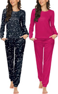 2 Pack Women Pajama Set Long Sleeve Top with Jogger Pants - Cozy