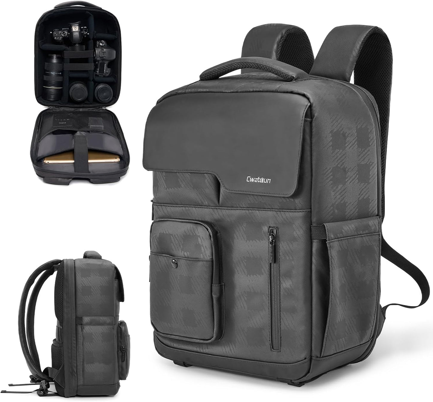 Cwatcun Waterproof Camera Backpack for Travel Photography Gear