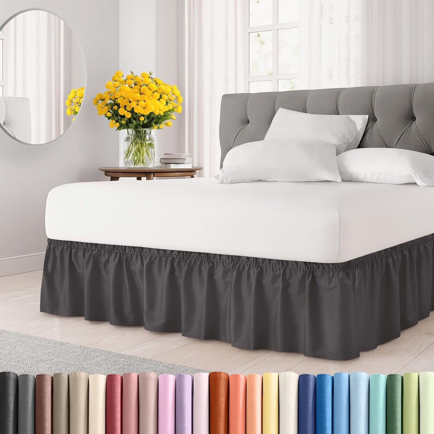 Wrap Around Dust Ruffle Bed Skirt for King Size Beds - Dark Grey