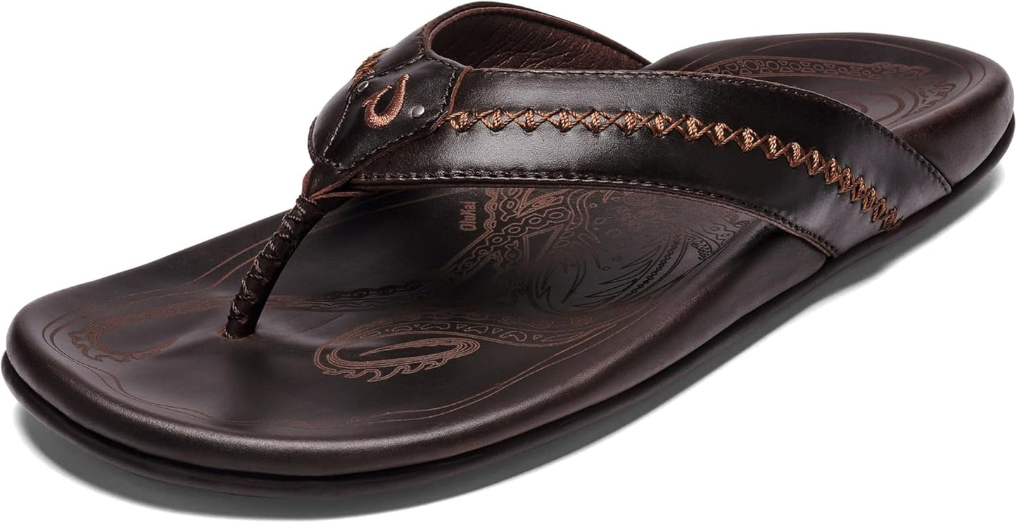OLUKAI Mea Ola Men's Leather Beach Sandals for Comfort & Style