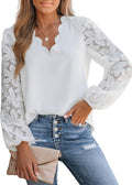CUPSHE Women Lace Elegant Blouse Long Sleeve Eyelet V Neck
