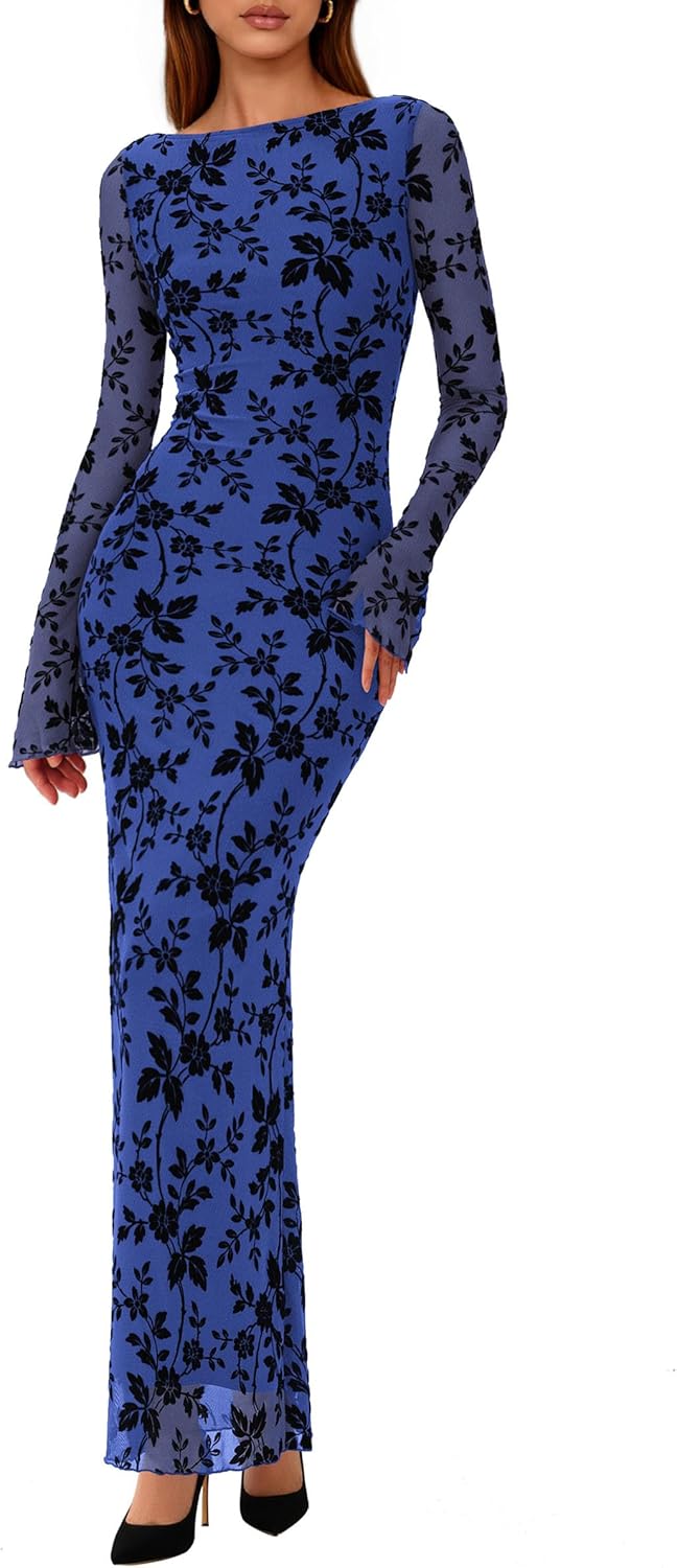 PRETTYGARDEN Women's Floral Bodycon Maxi Dress for Elegance