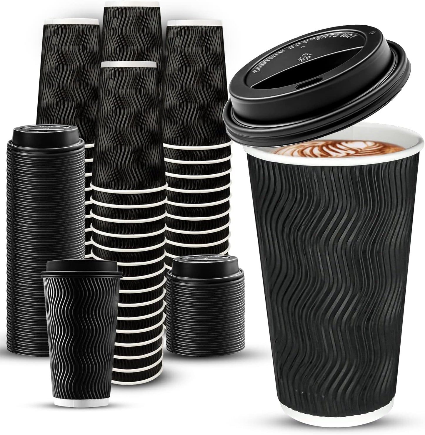 100 Pack 16 oz Insulated Coffee Cups with Lids - Keeps Drinks Hot Longer!