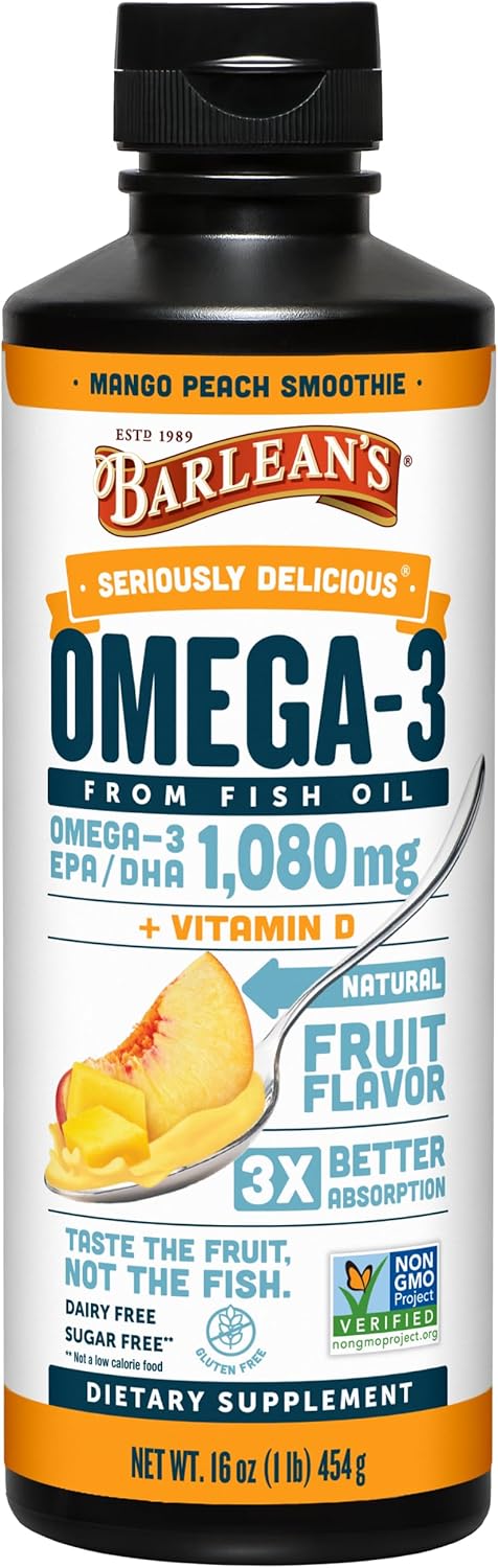 Barlean's Omega 3 Fish Oil Liquid Supplement with Vitamin D