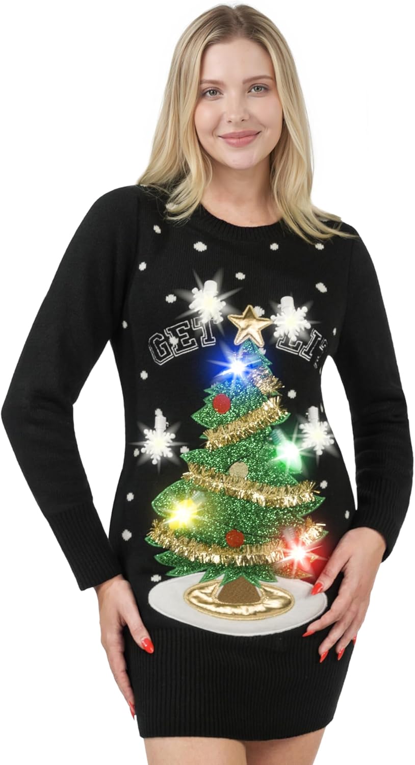 Giggling Getup Light Up Ugly Christmas Sweater Dress 2025